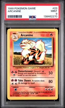1999 POKEMON GAME BASE SET UNLIMITED #23 ARCANINE PSA 9 MINT - Image 1