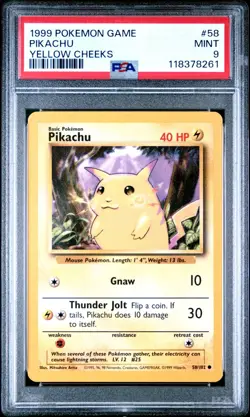 1999 POKEMON GAME #58 PIKACHU YELLOW CHEEKS PSA 9 MINT BASE SET UNLIMITED - Image 1