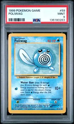 1999 Pokemon Game Base Set Unlimited Poliwag 59/102 PSA 9 - Image 1