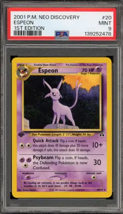 Pokemon Espeon Neo Discovery 1st Edition Rare #20 PSA 9 Mint - Image 1