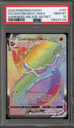 Pokemon Centiskorch VMAX Darkness Ablaze Secret Rare #191 PSA 10 Gem Mint - Image 1