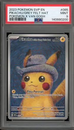 Pokemon Pikachu with Grey Felt Hat Van Gogh Full Art Promo SVP EN 085 PSA 9 Mint - Image 1