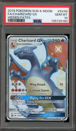 Pokemon Charizard GX Hidden Fates Full Art #SV49 PSA 10 Gem Mint - Image 1
