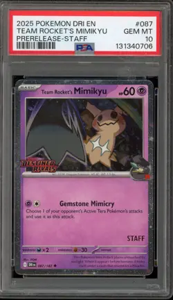 Pokemon Team Rocket's Mimikyu Destined Rivals STAFF Prerelease Promo #087 PSA 10 - Image 1