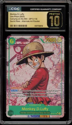 One Piece CCG Monkey.D.Luffy JPN Secret Rare Alt Art OP13-118 CGC 10 Pristine - Image 1