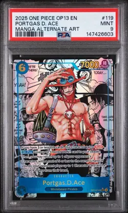2025 One Piece OP13 EN #119 Portgas D. Ace Manga Alternate Art PSA 9 MINT - Image 1