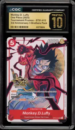 One Piece CCG Monkey.D.Luffy 3rd Ann. 3 Brothers Pk. ST01-012 CGC 10 Pristine - Image 1