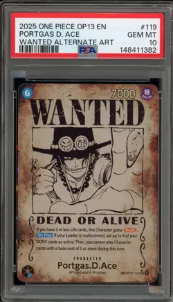 One Piece CCG Portgas.D.Ace Wanted Alternate Art OP13-119 PSA 10 Gem Mint - Image 1
