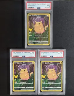 Pokemon PSA 9, 8 Lot 2021 Celebrations #005 Full Art Pikachu 3 Card Lot - Image 1