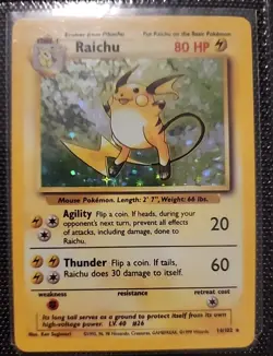 Pokemon TCG Base Set Raichu Holo Card 14/102 Unlimited Holo Rare - Image 1