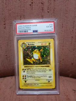 Pokemon card Base Set Shadowless Raichu Holo 14/102 PSA 6 EX-Mint - Image 1