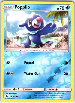 Popplio 39/149 Common Reverse Holo Card SM Base Set Pokemon TCG NM - Image 1