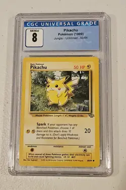 Pokemon TCG Jungle Pikachu Card Red Cheeks, Unlimited Common, 60/64 CGC 8 - Image 1