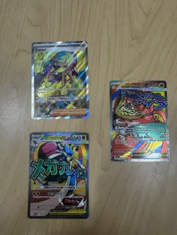 Pokemon 3 Card Lot Canari Mega Hawlucha EX Mega Lucario EX Holo English - Image 1