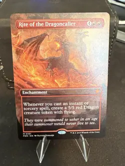Magic: The Gathering Rite of the Dragoncaller Borderless Red Mythic Foundations - Image 1