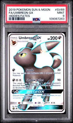 2019 POKEMON SUN & MOON HIDDEN FATES #SV69 FULL ART/UMBREON GX PSA 9 - Image 1