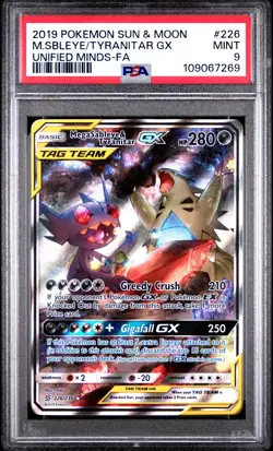 2019 POKEMON SUN & MOON UNIFIED MINDS FULL ART/MEGA SABLEYE & TYRANITAR GX PSA 9 - Image 1