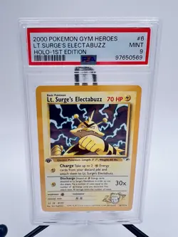 Pokemon Lt. Surge's Electabuzz Gym Heroes 1st Edition Holo Rare #6 PSA 9 Mint - Image 1