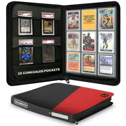 Toploader Binder - 35pt-55pt 3"x4" Red Portable Top Loader Card Storage, 9 Po... - Image 1