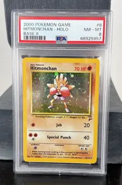 Pokemon 2000 Base Set 2 Hitmonchan Holo PSA 8 Holo Rare 8/130 English - Image 1