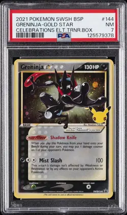 2021 POKEMON SWSH PROMO CELEBRATIONS ETB #144 GRENINJA-GOLD STAR PSA 7 - Image 1
