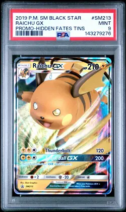 2019 POKEMON SM BLACK STAR PROMO HIDDEN FATES TINS #SM213 RAICHU GX PSA 9 - Image 1