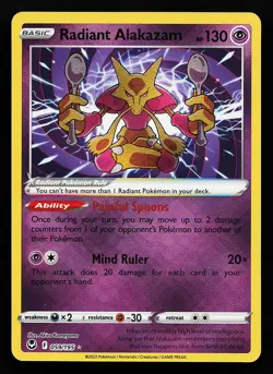Radiant Alakazam 059/195 Radiant Rare Silver Tempest Pokemon Card - Image 1