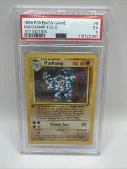 PSA 5 Machamp Holo 1st Edition Shadowless 8/102 Base Set Pokemon Card 1999 - Image 1