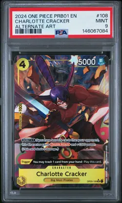 2024 ONE PIECE PRB01-PREMIUM BOOSTER ALTERNATE ART #108 CHARLOTTE CRACKER PSA 9 - Image 1