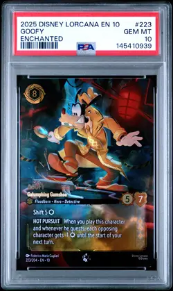 2025 DISNEY LORCANA EN 10-WHISPERS IN THE WELL ENCHANTED #223 GOOFY PSA 10 - Image 1