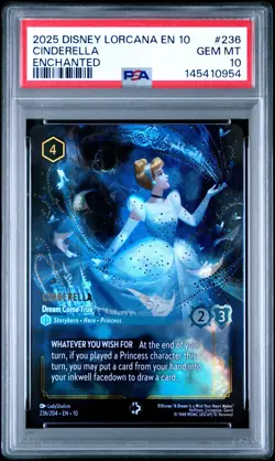 2025 DISNEY LORCANA EN 10-WHISPERS IN THE WELL ENCHANTED #236 CINDERELLA PSA 10 - Image 1