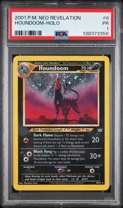 PSA 1 PR 2001 Neo Revelation Houndoom 8/64 Holo Foil Rare Pokemon - Image 1