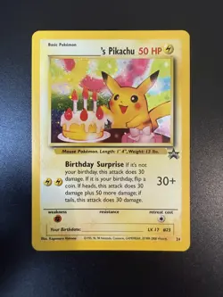 🌈 Birthday Pikachu Holo 24 WotC Black Star Promo Pokemon Card 2000 - LP / NM - Image 1