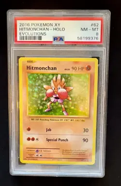 2016 POKEMON XY EVOLUTIONS 62/108 HITMONCHAN HOLO PSA 8 - Image 1