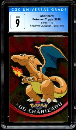 CGC 9 MINT Charizard 06 TOPPS UK PRINT Series 1 SILVER FOIL Pokemon Card 015 - Image 1