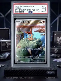 2025 POKEMON JPN SV-P PROMO BLACK BOLT/WHITE FLARE CARD FILE SET VICTINI PSA 9 - Image 1