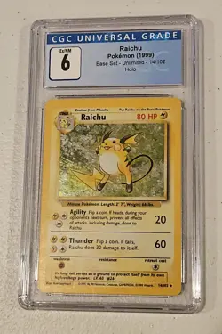 Pokemon TCG Raichu Base Set Holo Rare Card 14/102 Unlimited CGC 6 - Image 1