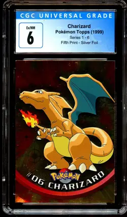 CGC 6 EX-NM Charizard 06 TOPPS 5TH PRINT Series 1 SILVER Pokemon Card 013 - Image 1