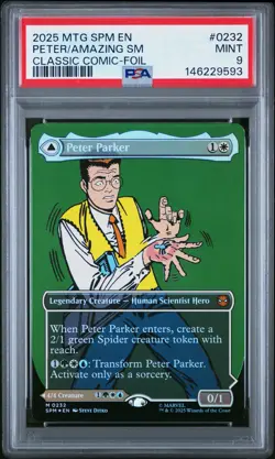 2025 MTG SPIDER-MAN BORDERLESS-FOIL AMAZING SPIDER-MAN/PETER PARKER PSA 9 - Image 1