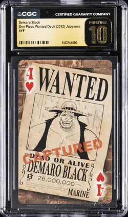 2012 ONE PIECE WANTED DECK JAPANESE 4 OF HEARTS DEMARO BLACK CGC 10 PRISTINE - Image 1