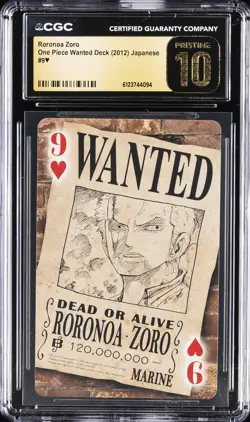2012 ONE PIECE WANTED DECK JAPANESE 9 OF HEARTS RORONOA ZORO CGC 10 PRISTINE - Image 1