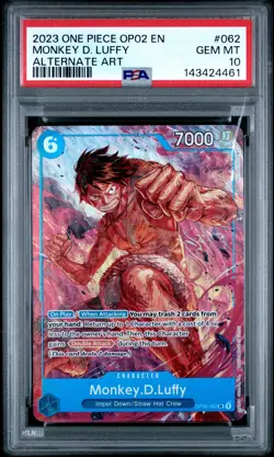 2023 ONE PIECE OP02-PARAMOUNT WAR ALTERNATE ART #062 MONKEY D. LUFFY PSA 10 - Image 1