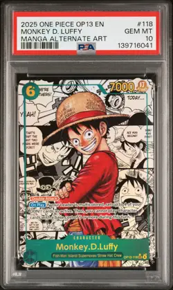 2025 ONE PIECE CARRYING ON HIS WILL MANGA ALT ART #118 MONKEY D. LUFFY PSA 10 - Image 1