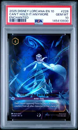 2025 DISNEY LORCANA WHISPERS IN THE WELL ENCHANTED CAN'T HOLD IT/ANYMORE PSA 10 - Image 1