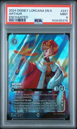 2024 DISNEY LORCANA EN 5-SHIMMERING SKIES ENCHANTED #221 ARTHUR PSA 9 - Image 1