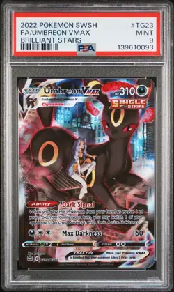 2022 POKEMON SWORD & SHIELD BRILLIANT STARS #TG23 FULL ART/UMBREON VMAX PSA 9 - Image 1