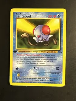 Pokemon Card WOTC 1999: Tentacool 56/62 1st Edition - Fossil Set Very LP - Image 1
