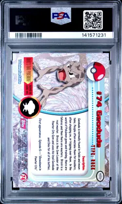 1999 TOPPS POKEMON TV #74 GEODUDE PSA 10 - Image 2