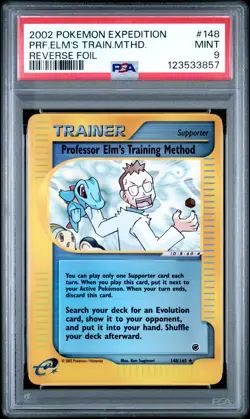 2002 POKEMON EXPEDITION #148 PROFESSOR ELM'S TRAINING METHOD-REVERSE FOIL PSA 9 - Image 1
