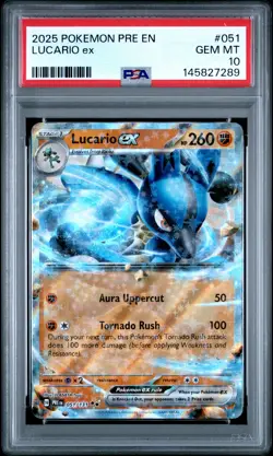2025 POKEMON PRE EN-PRISMATIC EVOLUTIONS #051 LUCARIO EX PSA 10 - Image 1
